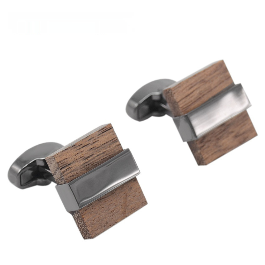European And American Square Wooden Cufflinks Men’s French Business Cuff Solid Wood Pattern