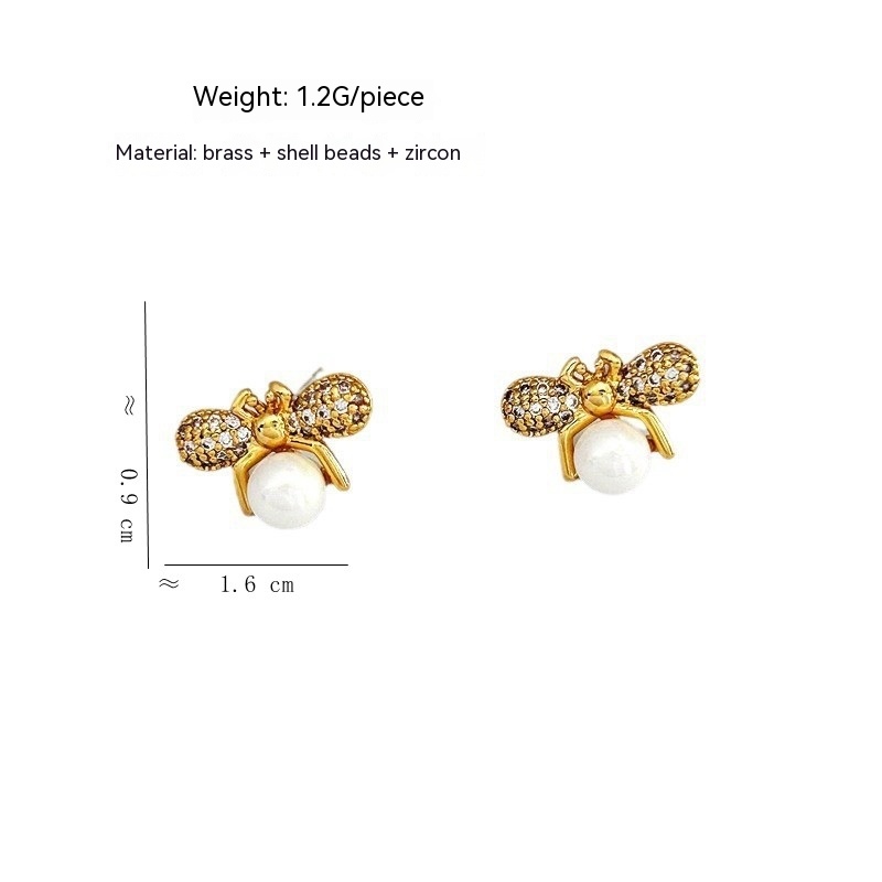 Women's Bee Pearl Grace Silver Stud Earrings