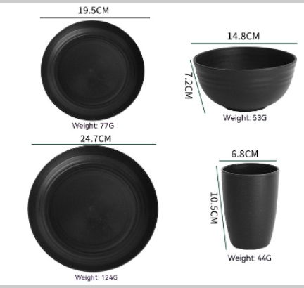 Title 2, Boxed Bowl Dish Plate Cup Suit Black Wheat Dinn...