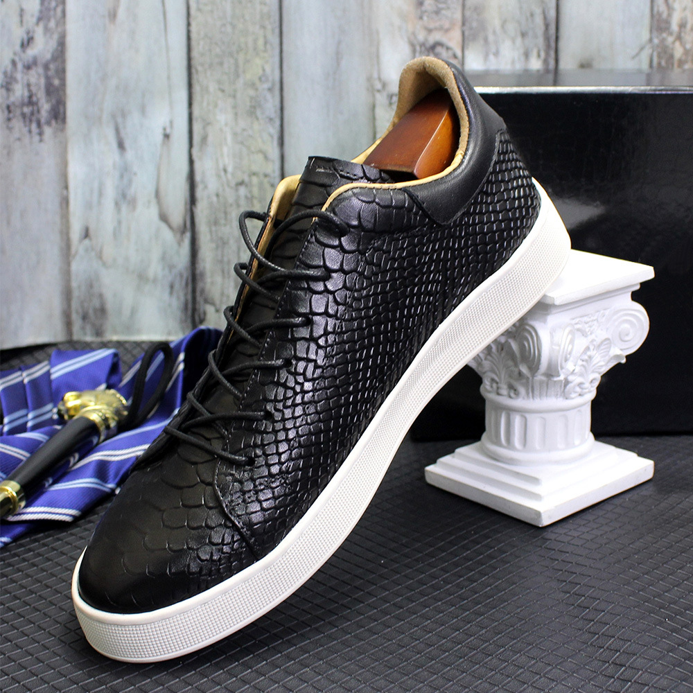 Title 3, Mens Embossed Flat Casual Leather Shoes, offer...