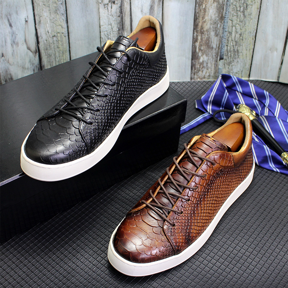 Title 6, Mens Embossed Flat Casual Leather Shoes, offer...