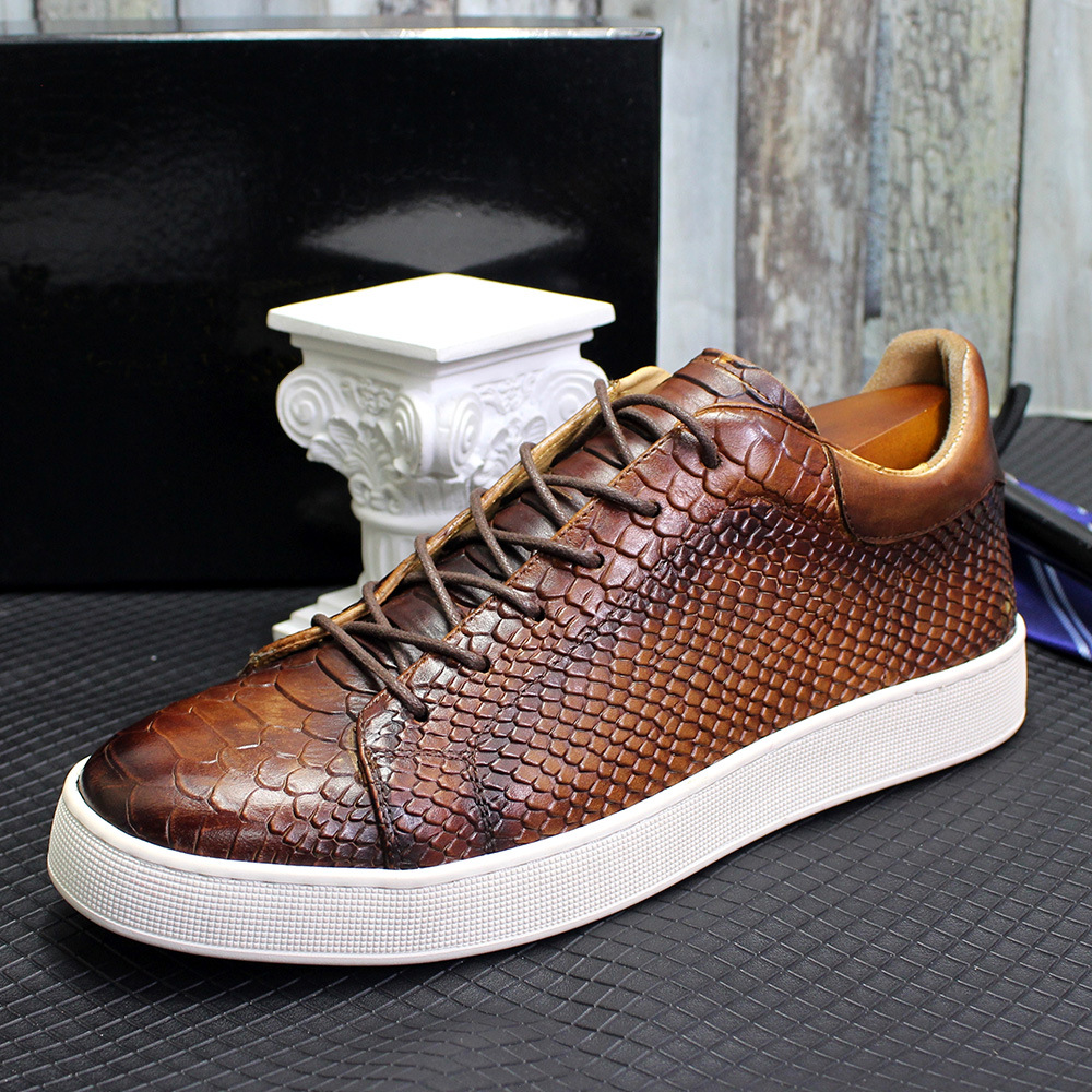 Title 7, Mens Embossed Flat Casual Leather Shoes, offer...