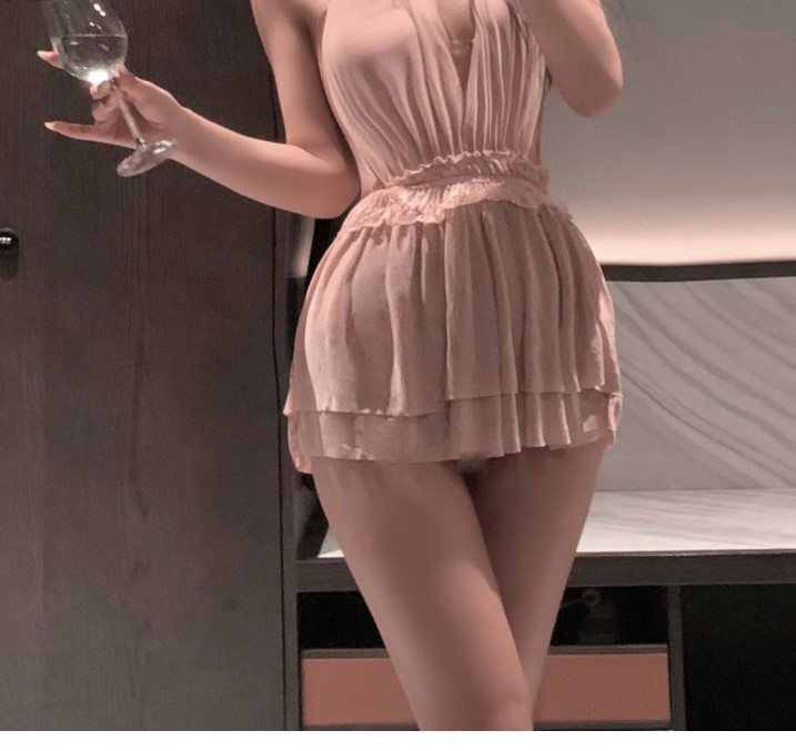 Title 4, Deep V Halter Nightdress Backless Design See-th...