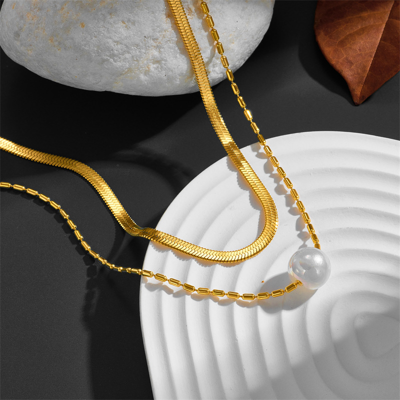 European And American Personalized Hot Girl All-match Titanium Steel Double-layer Twin Necklace