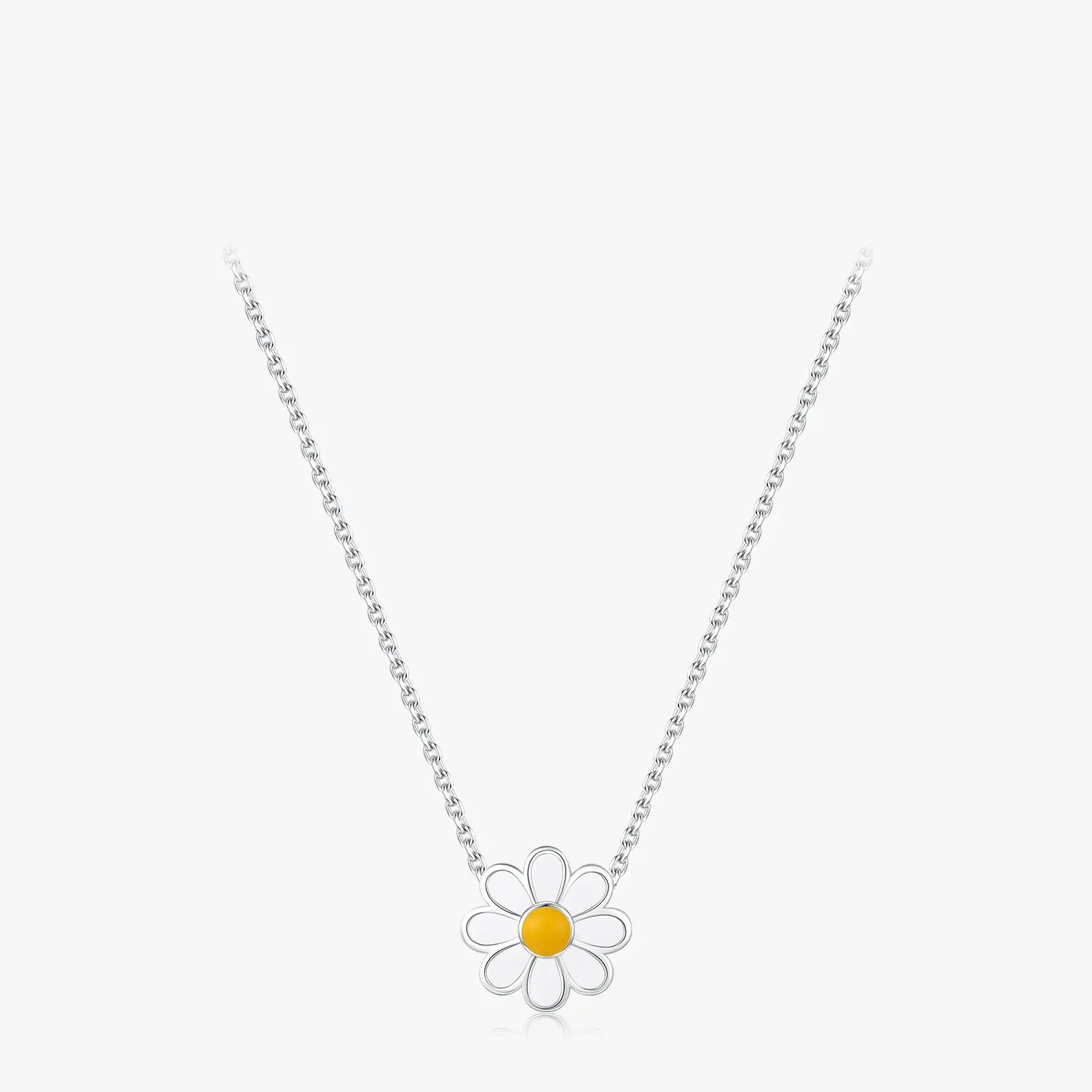 New S925 Sterling Silver Mori Style Chrysanthemum All-match Necklace Pure White Enamel