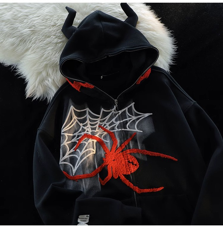 Spider Printed Hoodie Women's Cardigan Jacket