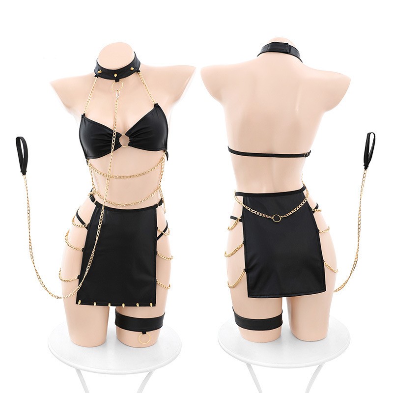 Title 4, Matte rivet bra with drag chain split suit unde...