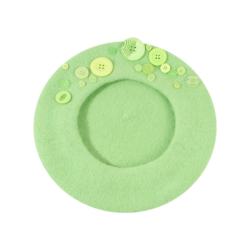 Personalized Yupi Wool Beret Trendy Colorful Button Niche Ladies