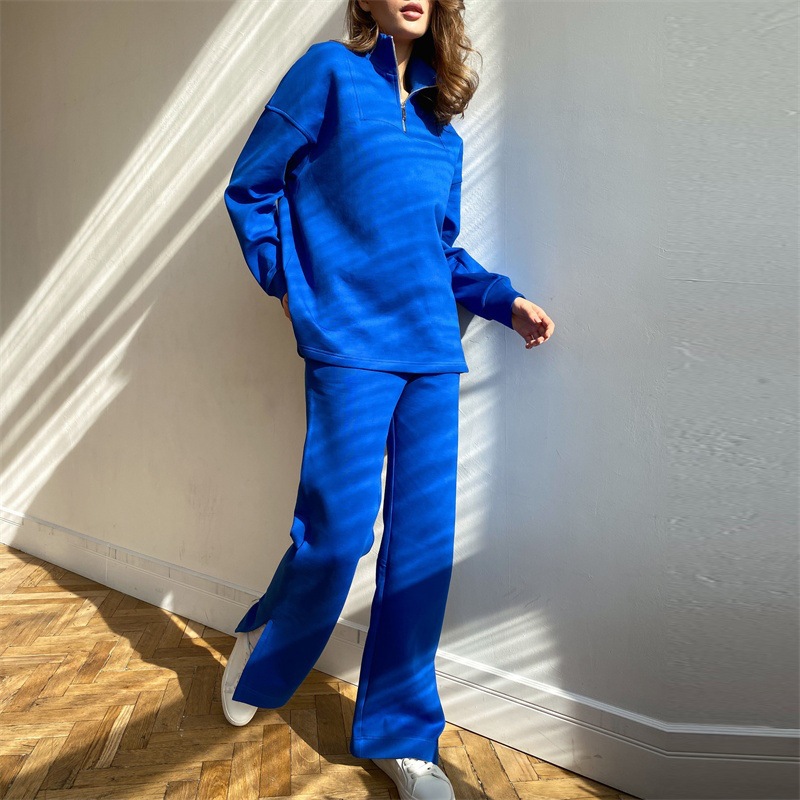 Women's Autumn And Winter New Fashion Temperament With Zipper Sweater Trousers Two-piece Set