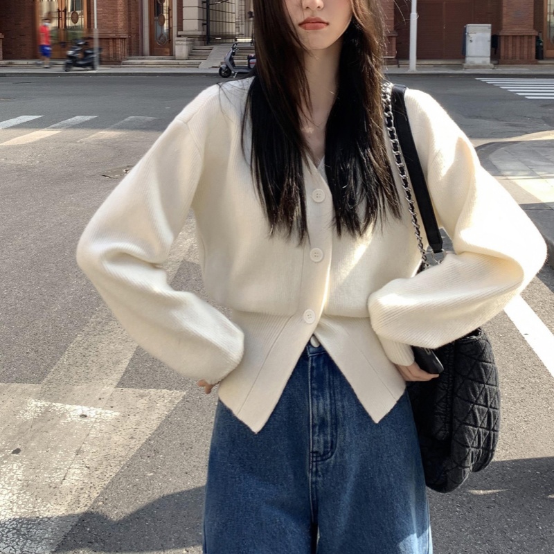 Black Sweater Cardigan Women's Outer Wear Waist-controlled Top Coat