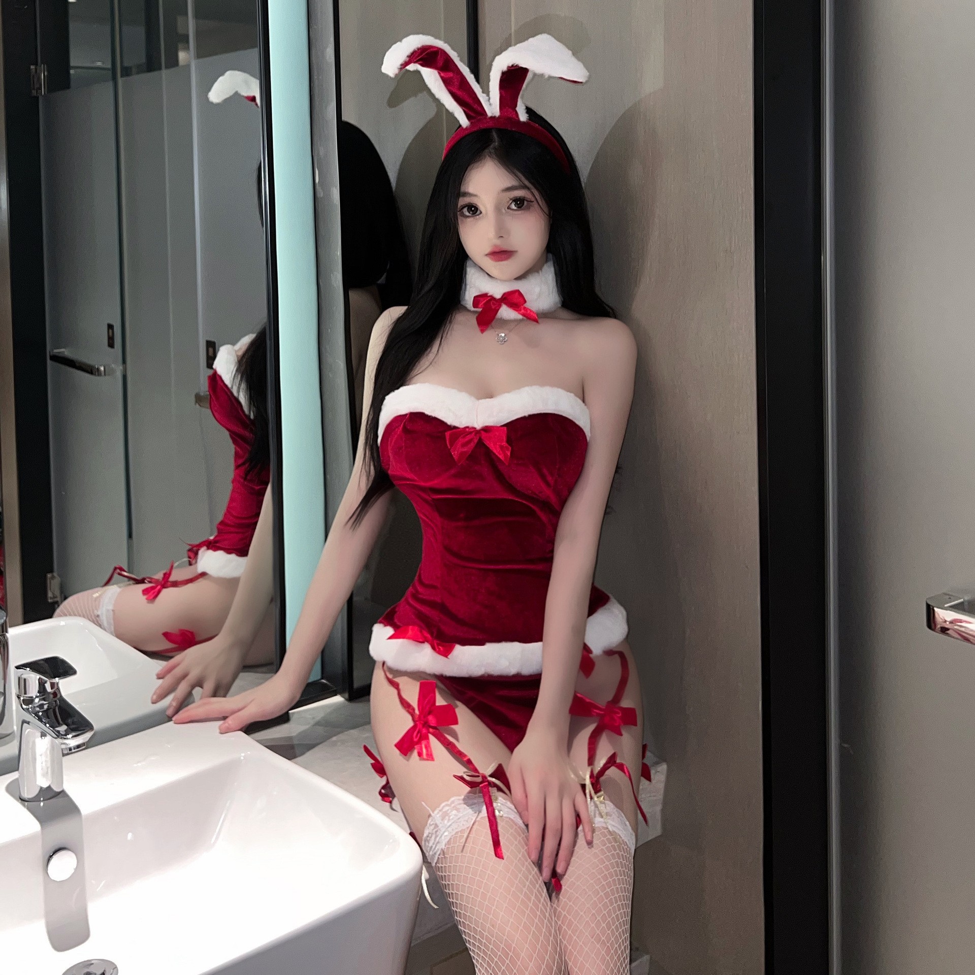 Plush Tube Top Short Skirt Rabbit Character Uniform Set