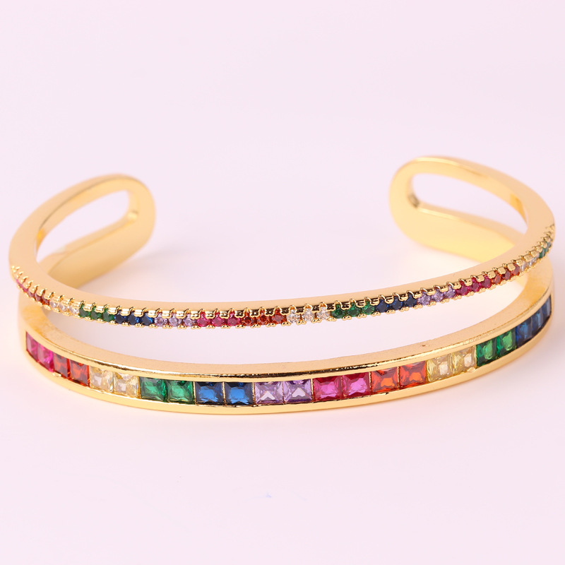 Personalized Double-layer Colorful Crystals C- Shaped Rainbow Bracelet