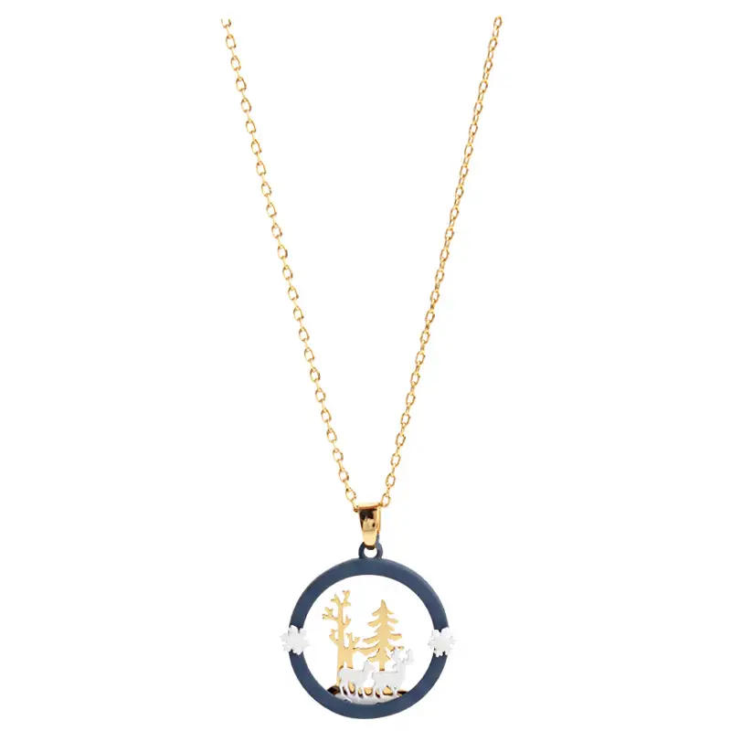 18K Gilded Hollow Christmas Forest Elk Elegant Necklace
