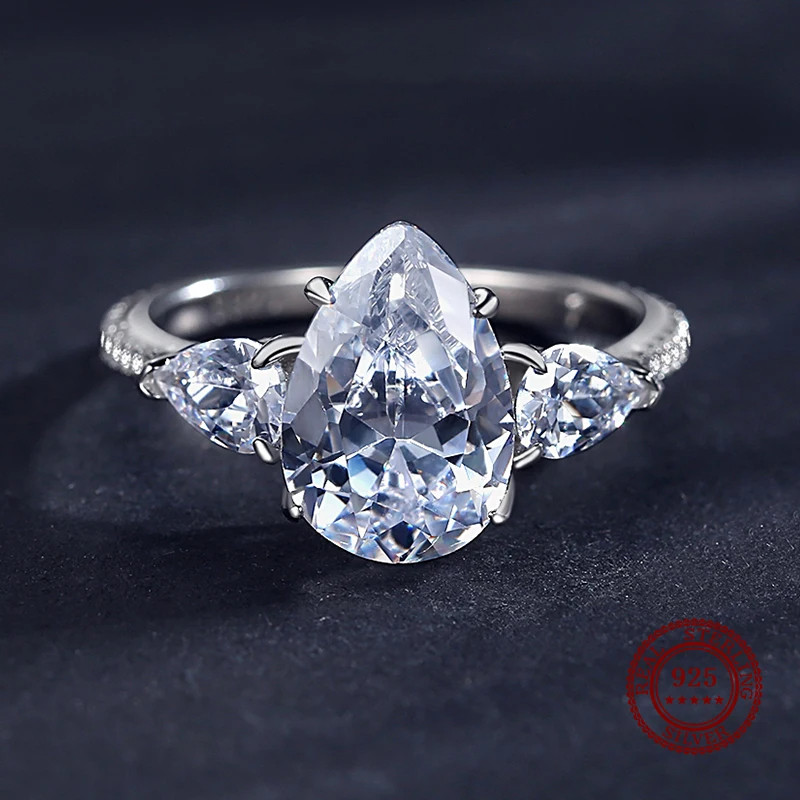 Drop-shaped Yellow Diamond Ring Female Sterling Silver Ledean Cutting High Carbon Diamond Ring