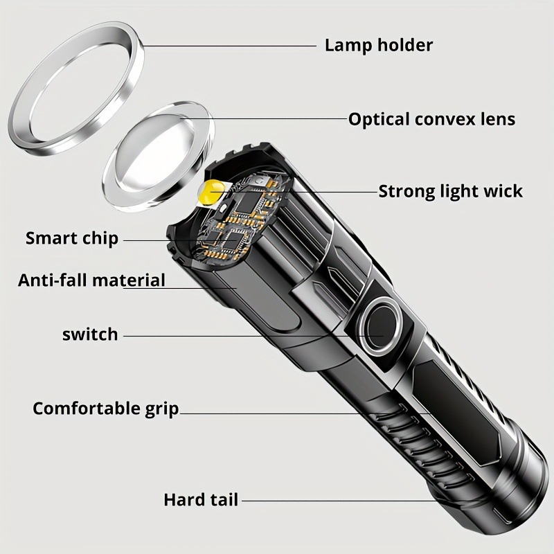 Outdoor Household Camping Usb Rechargeable Zoom Led Power Torch — foto 2