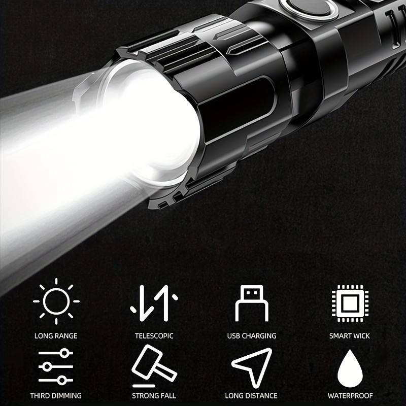 Outdoor Household Camping Usb Rechargeable Zoom Led Power Torch — foto 13
