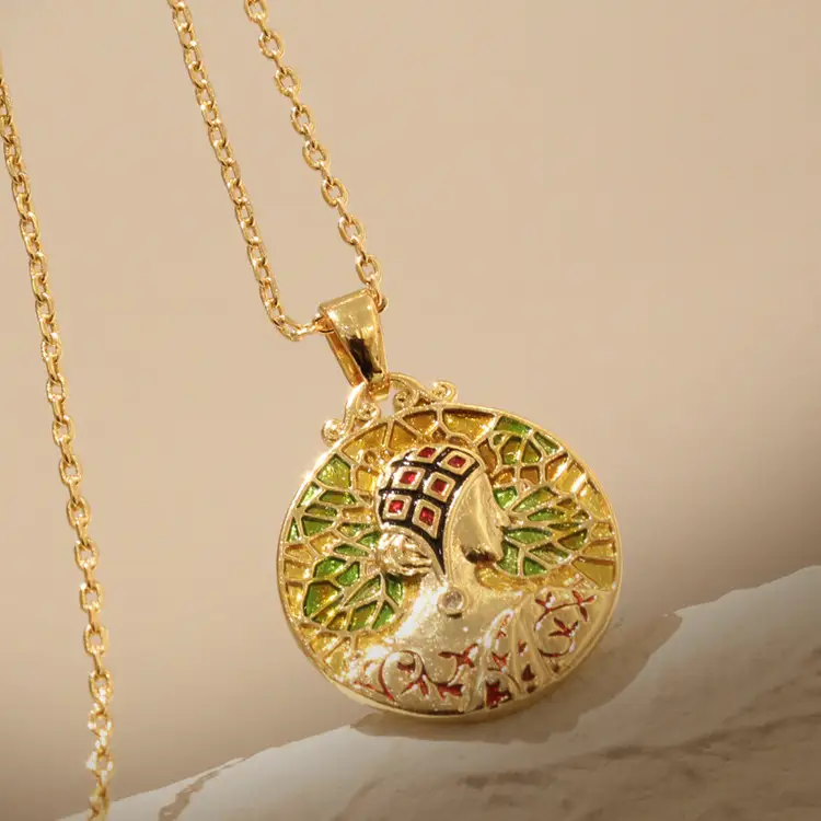 Embossed Portrait Enamel Drip Glazed Green Earrings And Necklace Set