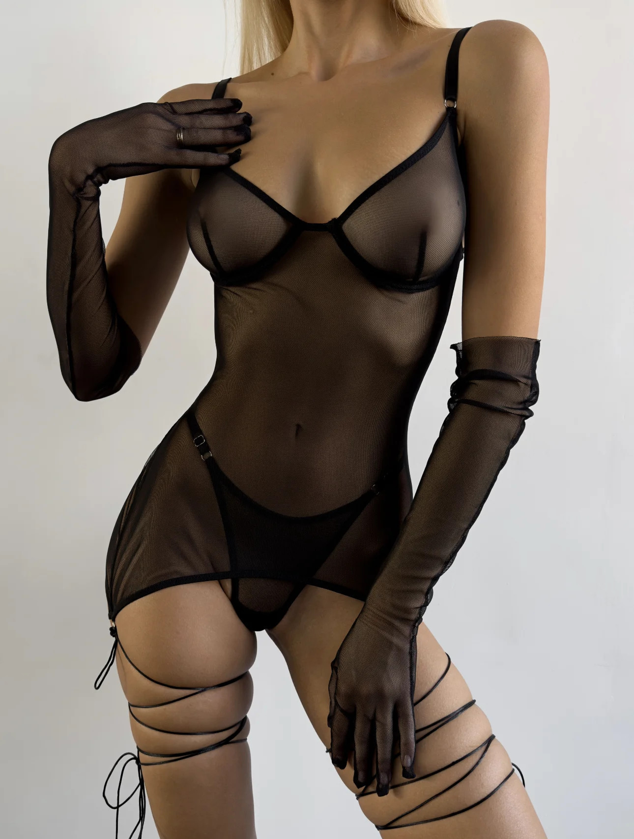 Title 10, Sexy Seduction Mesh Tied Dress Outer Bra Set