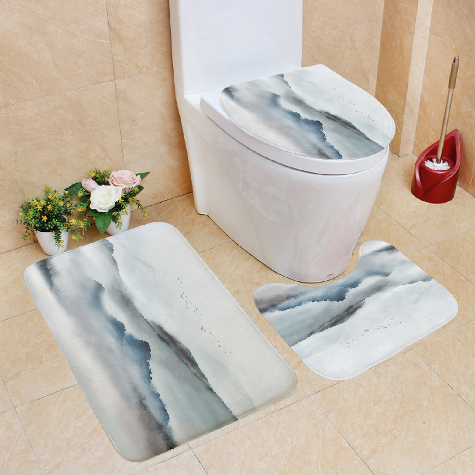 Digital Printing Polyester Bathroom Supplies Chinese Landscape Painting