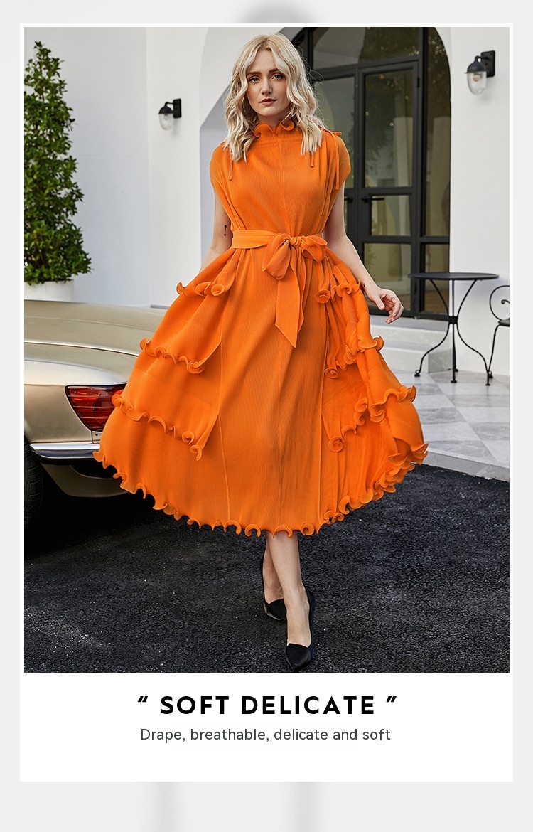 Pleated Short-Sleeve Midi Dress