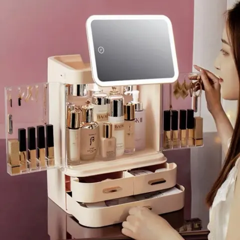 Mirror Integrated Light Desktop Large Capacity Lipstick Skin Care
