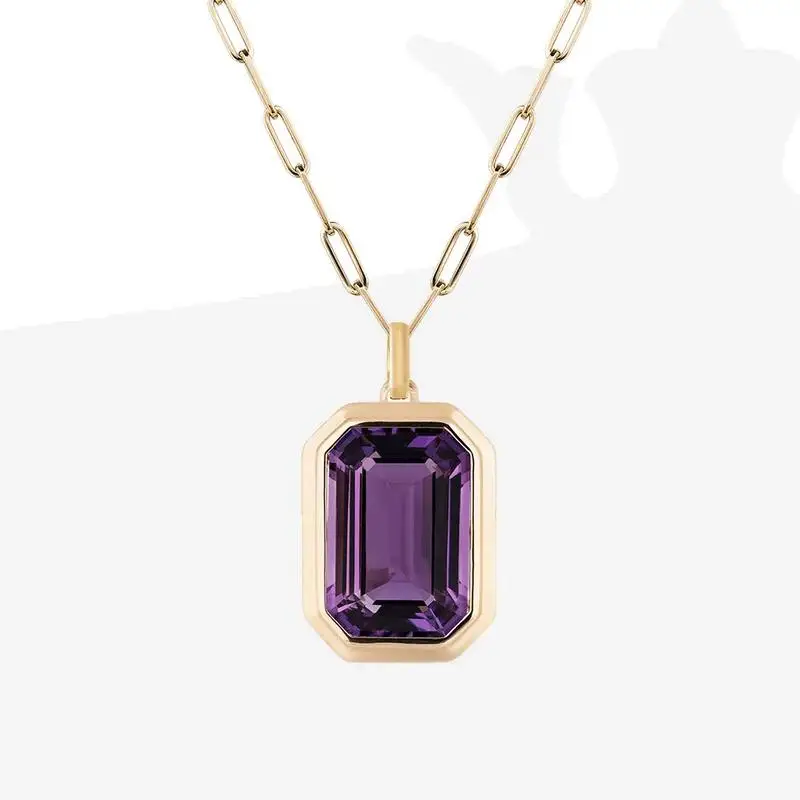 Square Line Crystal Sugar Heart Zircon Pendant Clip Stainless Steel Necklace