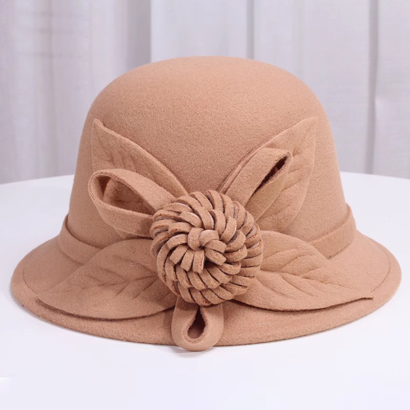 Korean Style Autumn And Winter Women's Woolen Hat Flowers British Retro Fisherman Basin Hat