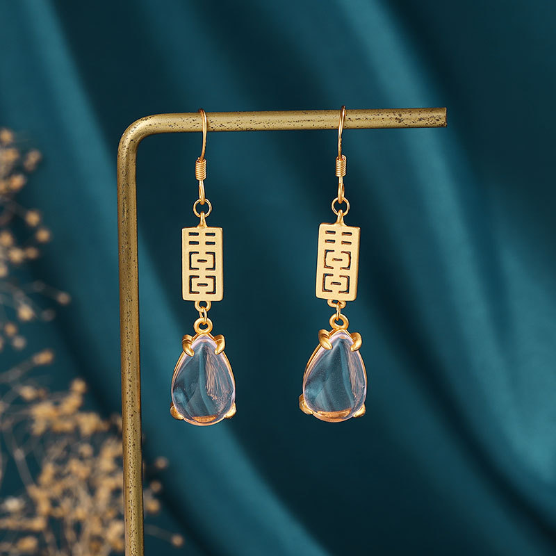 925 Silver Joy Natural Jade Marrow Retro Tassel Earrings
