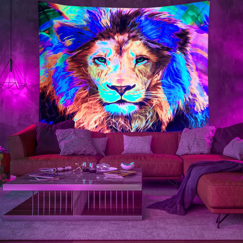 Factory Direct Amazon Hot Sale Fluorescent Uv Tapestry Lion King Painted Print Hanging Cloth Home Decorative