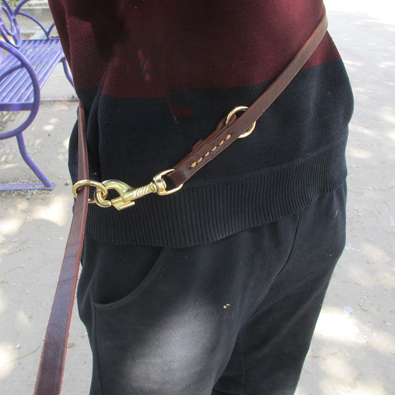 Ceinture de Traction pour chien, crochet en cuivre à Double tête, en cuir de vache, laisse pratique, corde de course
