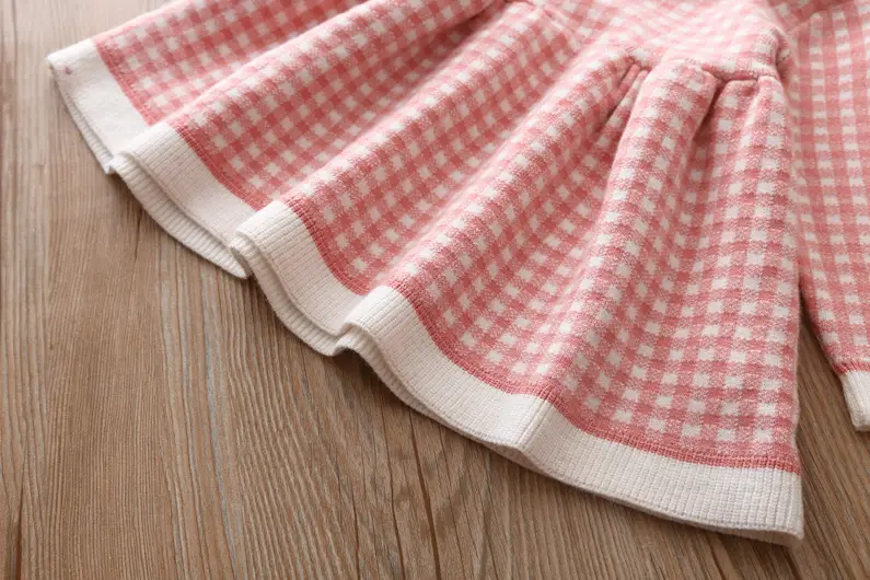 Girls' Plaid Knitted Children's Baby Sweater Shirt Dress