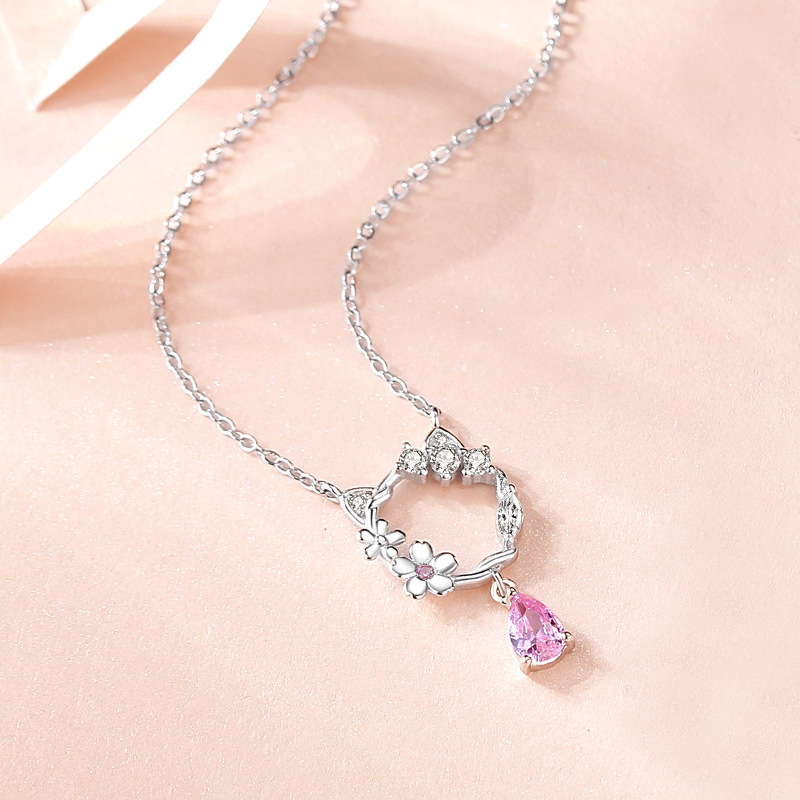 Title 4, Peach Blossom Cat 925 Sterling Silver Micro-inl...