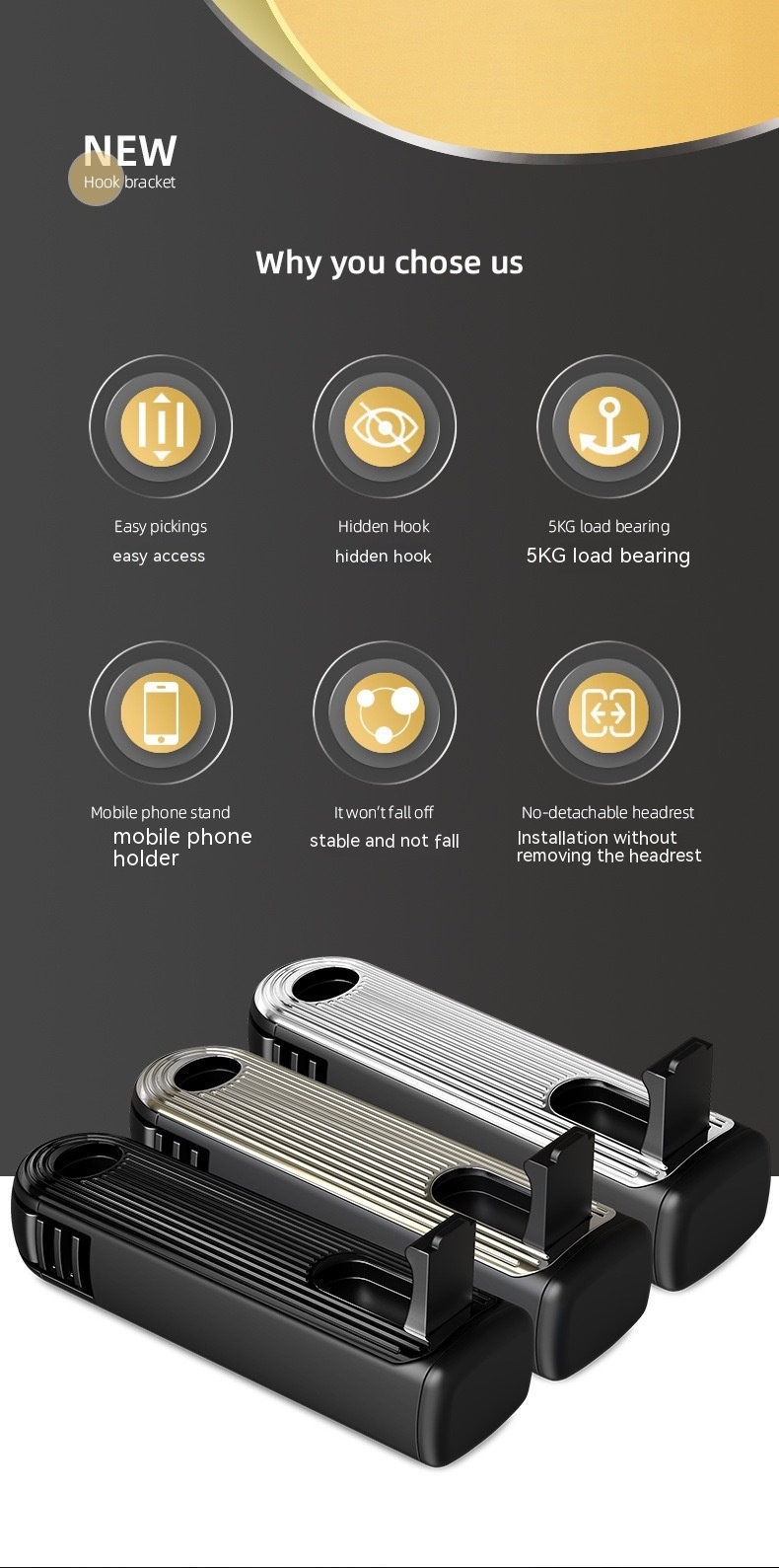 Car Seat Back Rotating Hook Bracket Vertical Screen - Image 2