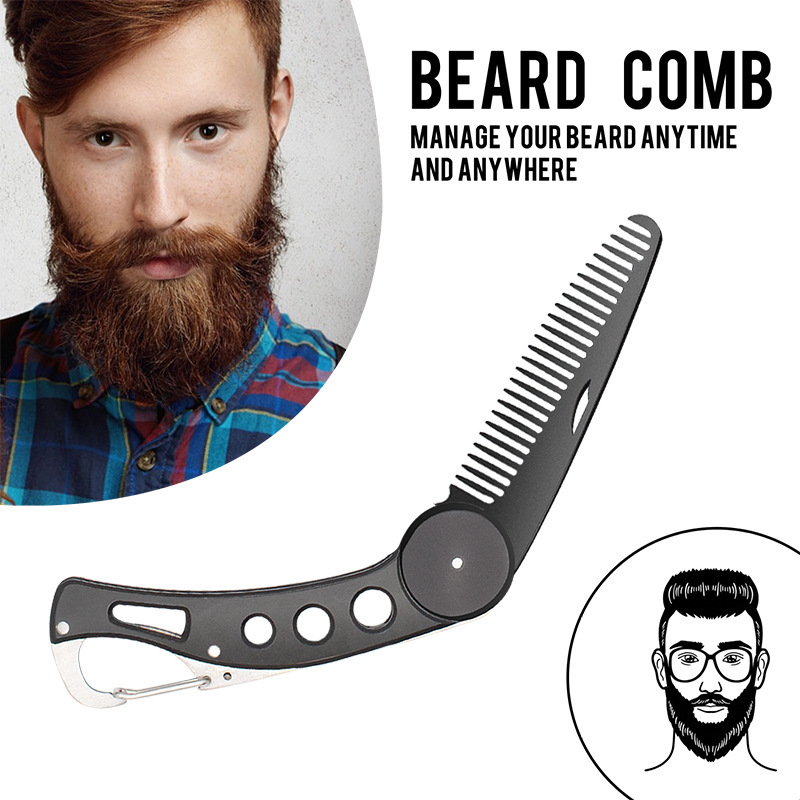 Title 4, Mens Beard Mini Black Metal Folding Comb – Poc...