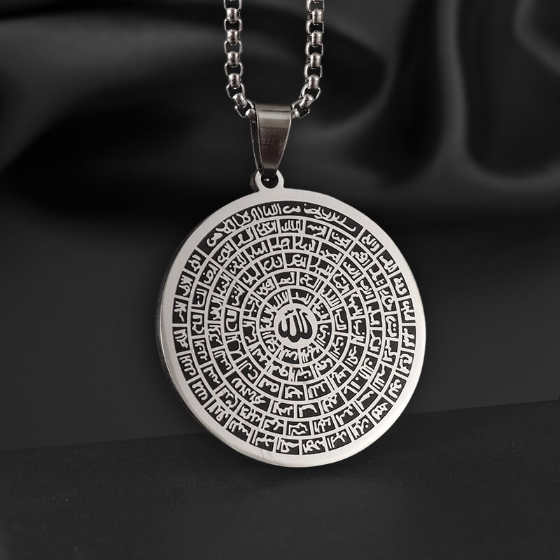 Stainless Steel Round Board Vintage Shurangama Mantra Coin Necklace
