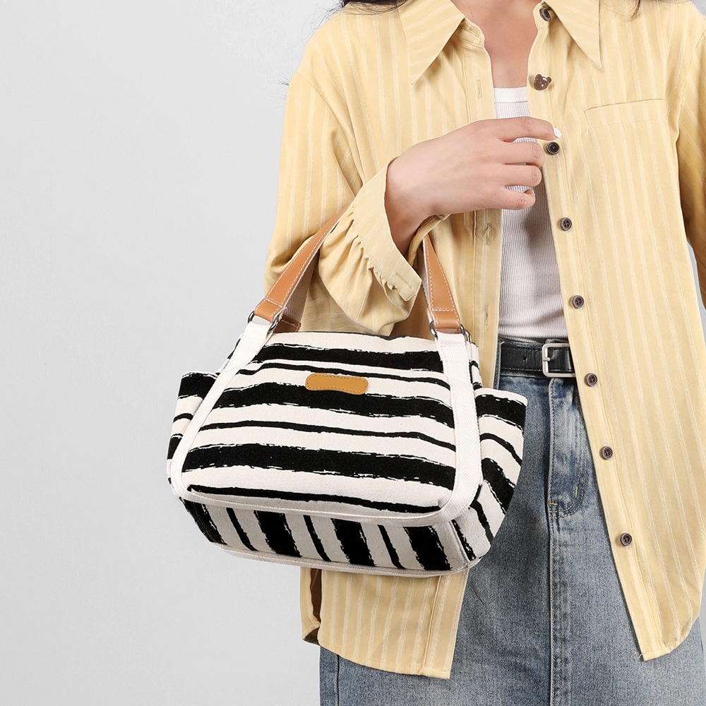 Outdoor Fashion Canvas Large Capacity Striped One-shoulder Storage Handbag — foto 6