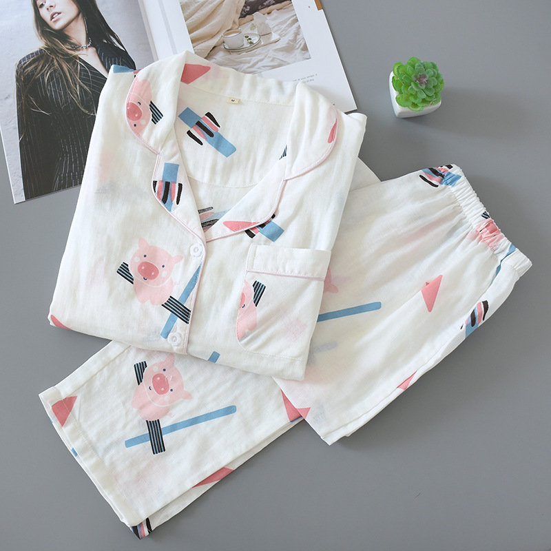 Women’s Cotton Double-layer Gauze Pajamas Suit