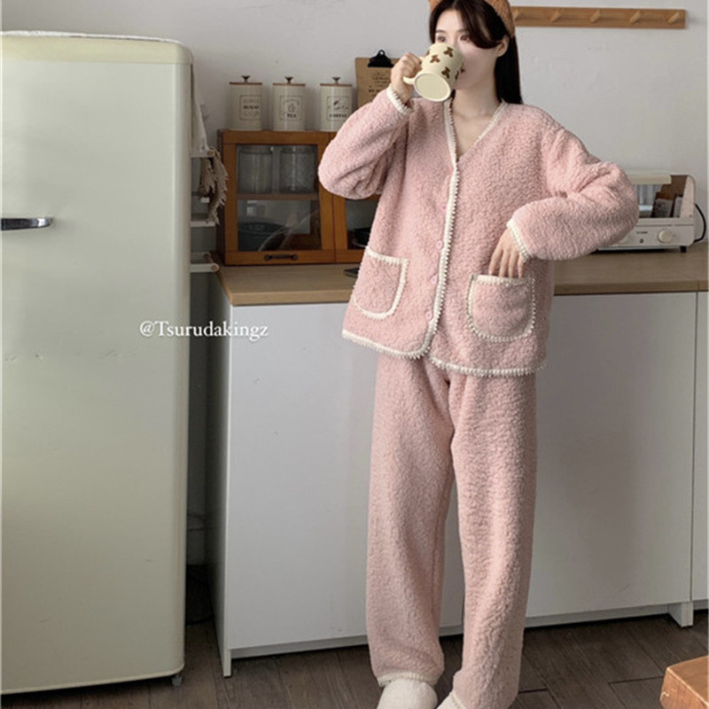 Title 2, Coral Velvet V-neck Homewear Suit Women