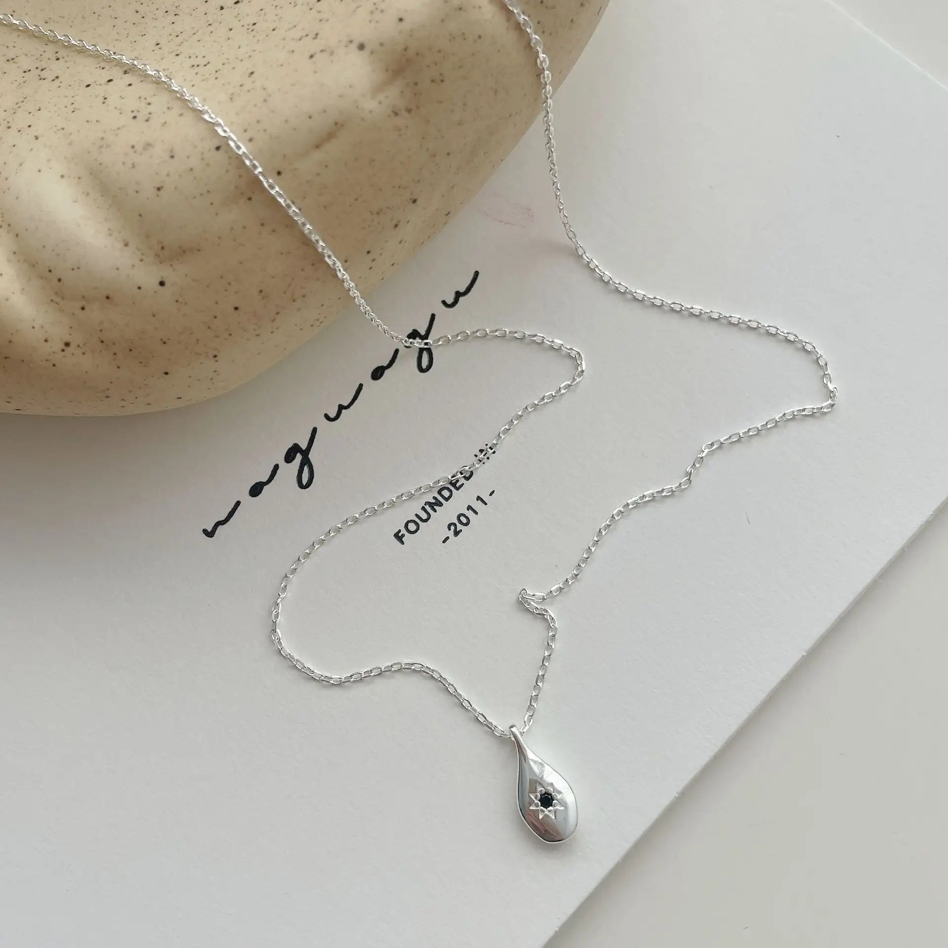 S925 Sterling Silver Eight Awn Star Olive Water Drop Pendant Necklace For Women