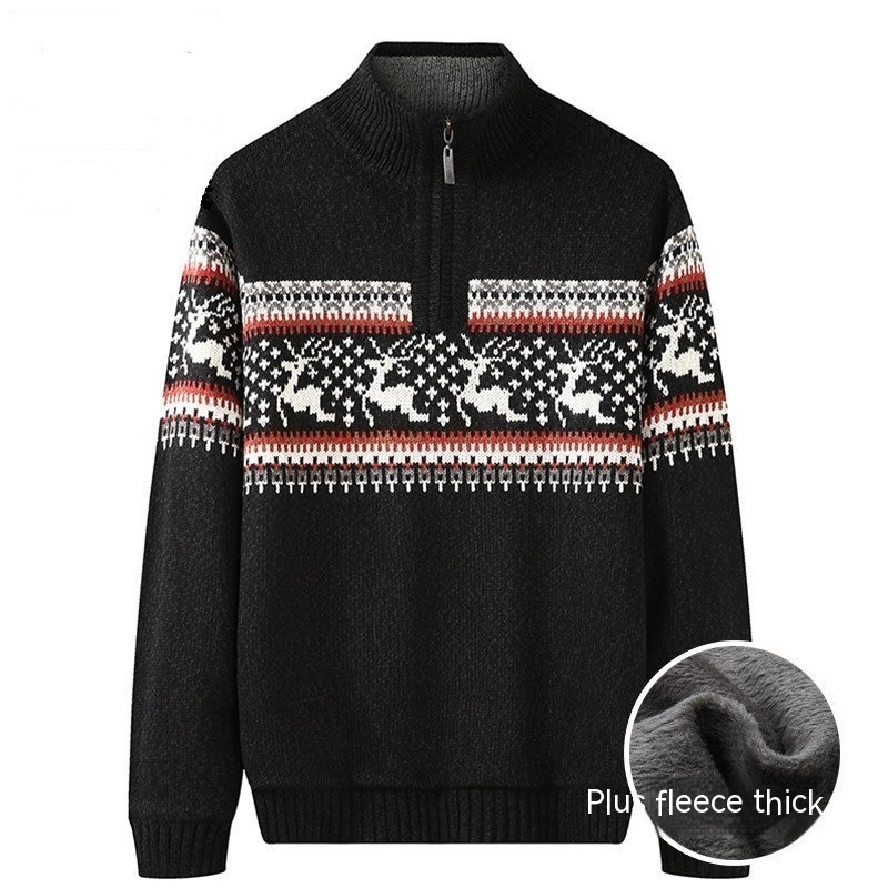 Title 4, Thickening Fleece-lined Half-high Collar Knitte...