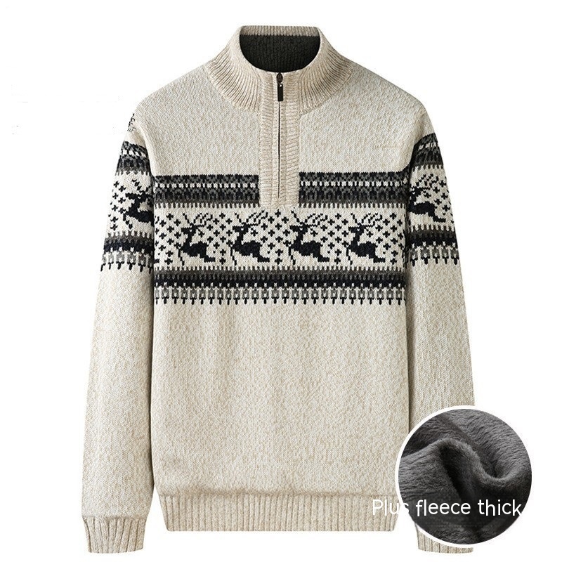 Title 5, Thickening Fleece-lined Half-high Collar Knitte...