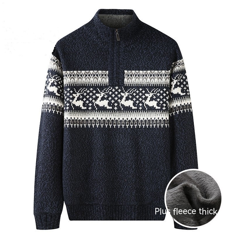 Title 6, Thickening Fleece-lined Half-high Collar Knitte...