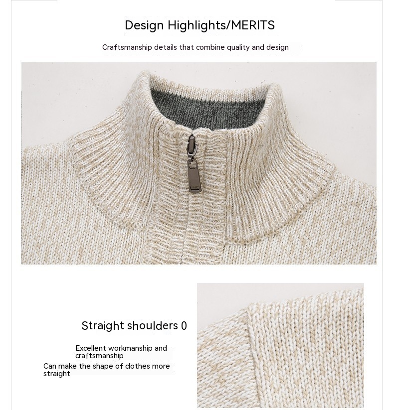 Title 10, Thickening Fleece-lined Half-high Collar Knitte...