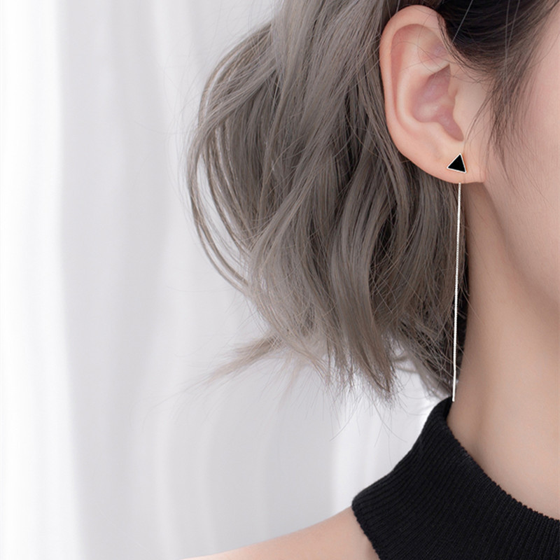 Title 1, S925 Sterling Silver Black Triangle Hanging Ear...