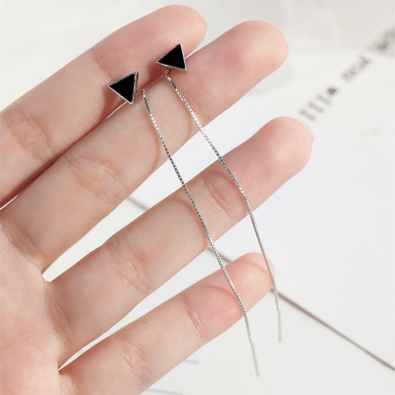 Title 4, S925 Sterling Silver Black Triangle Hanging Ear...