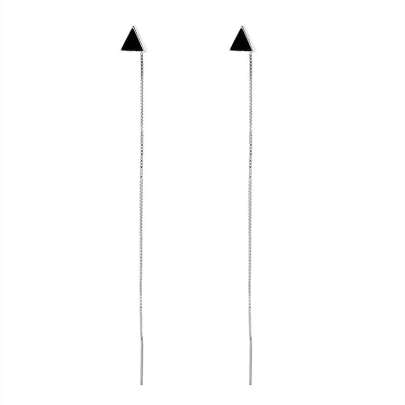 Title 5, S925 Sterling Silver Black Triangle Hanging Ear...