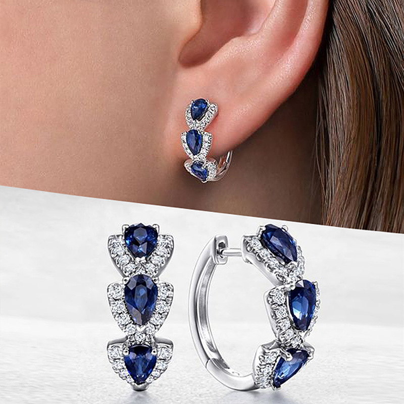 Title 1, Blue New Style Zircon Earrings Elegant Socialit...