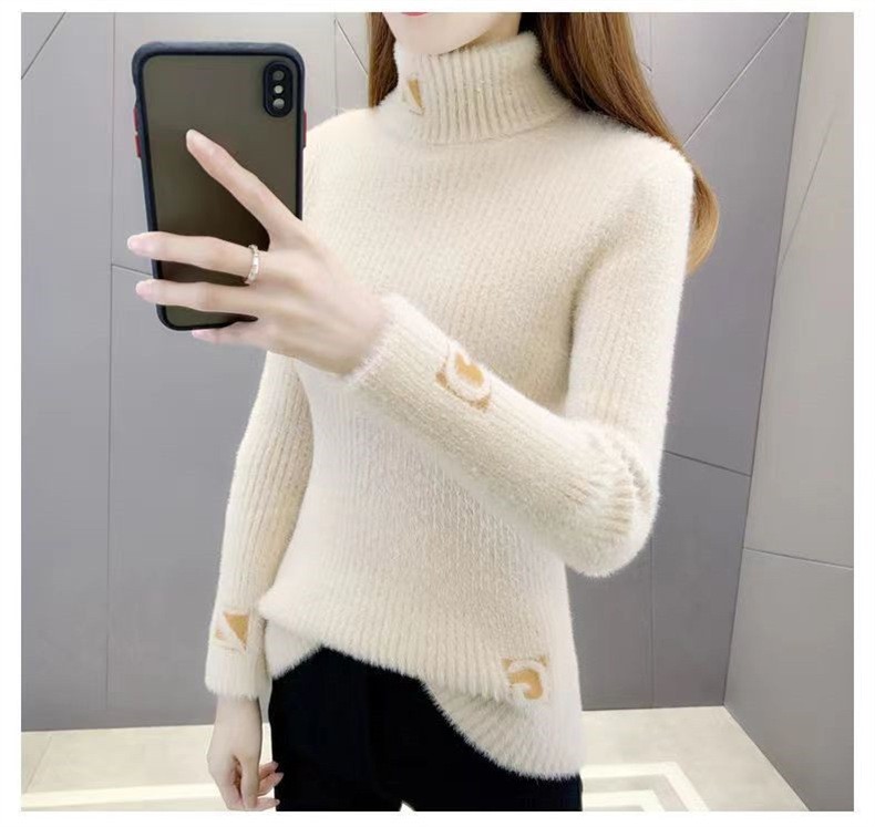 Title 10, Womens Turtleneck Sweater Mink Fur Letter Jacq...