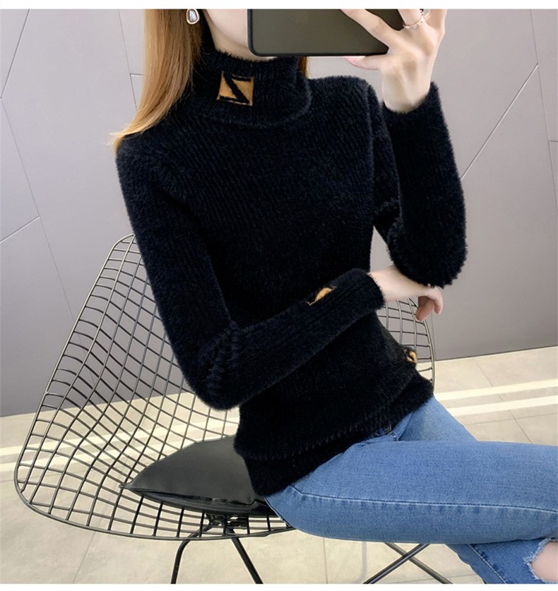 Title 12, Womens Turtleneck Sweater Mink Fur Letter Jacq...