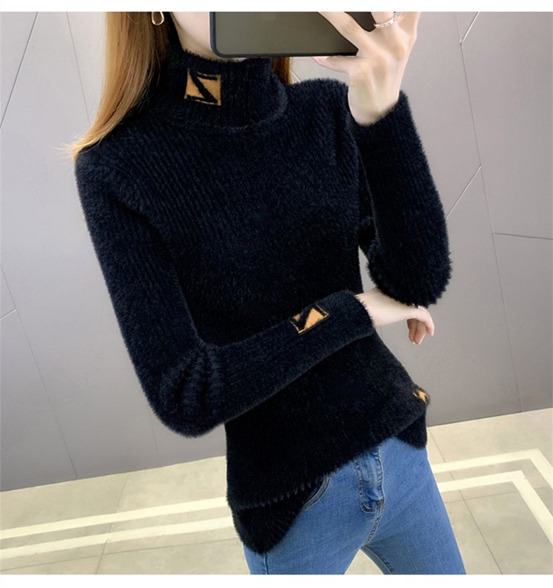 Title 13, Womens Turtleneck Sweater Mink Fur Letter Jacq...